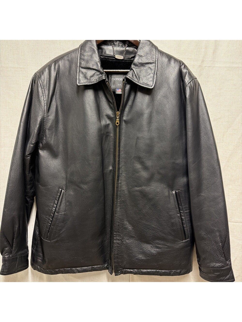 Tanners Avenue Men's Black Leather Lined Full-Zip Point Collar Jacket Size S